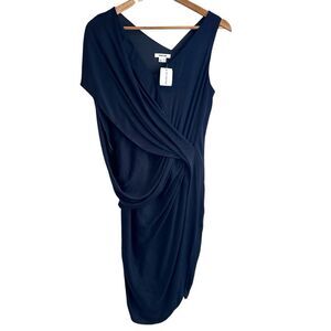 Helmut Lang Dark Green Elegant Draped Sleeveless Mini Dress NWT Size 0